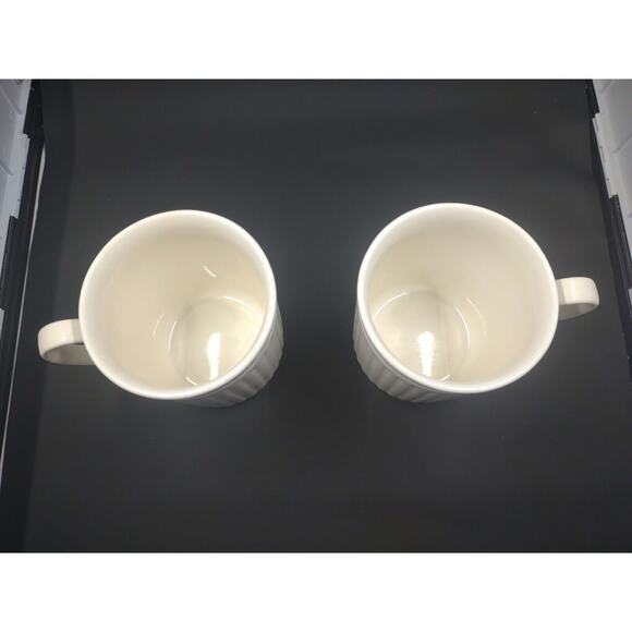 Mikasa Italian Countryside White Ribbed Stoneware Porcelain Mugs set of 2 - Picture 4 of 9